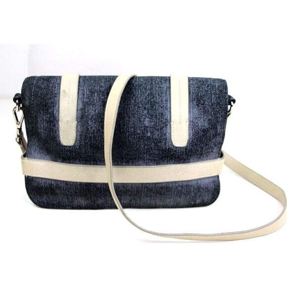 OLIVIA HARRIS BLUE IVORY GENUINE LEATHER FLAP SHOULDER BAG CROSSBODY HANDBAG - Picture 5 of 10